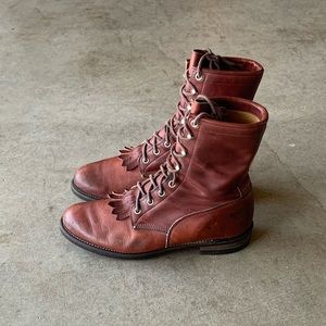 Justin Roper Kiltie Packer Speed Hook Lace-Up Brown Leather Boots Size 8 Womens